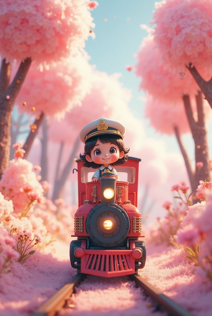 1. Background and environment:
• Cherry blossom petals fluttering、In billowing pink and light blue clouds • Out of focus background 2. Subject and composition:
• Cute girl riding a gold chariot with RES written on it • Macro and detailed image 3. Character Details:
• Wear a red helmet • In your right hand #Holding 580 flags • Staring straight ahead with bright light blue eyes 4. Writing and Style:
• Portraits are realistic with studio lighting