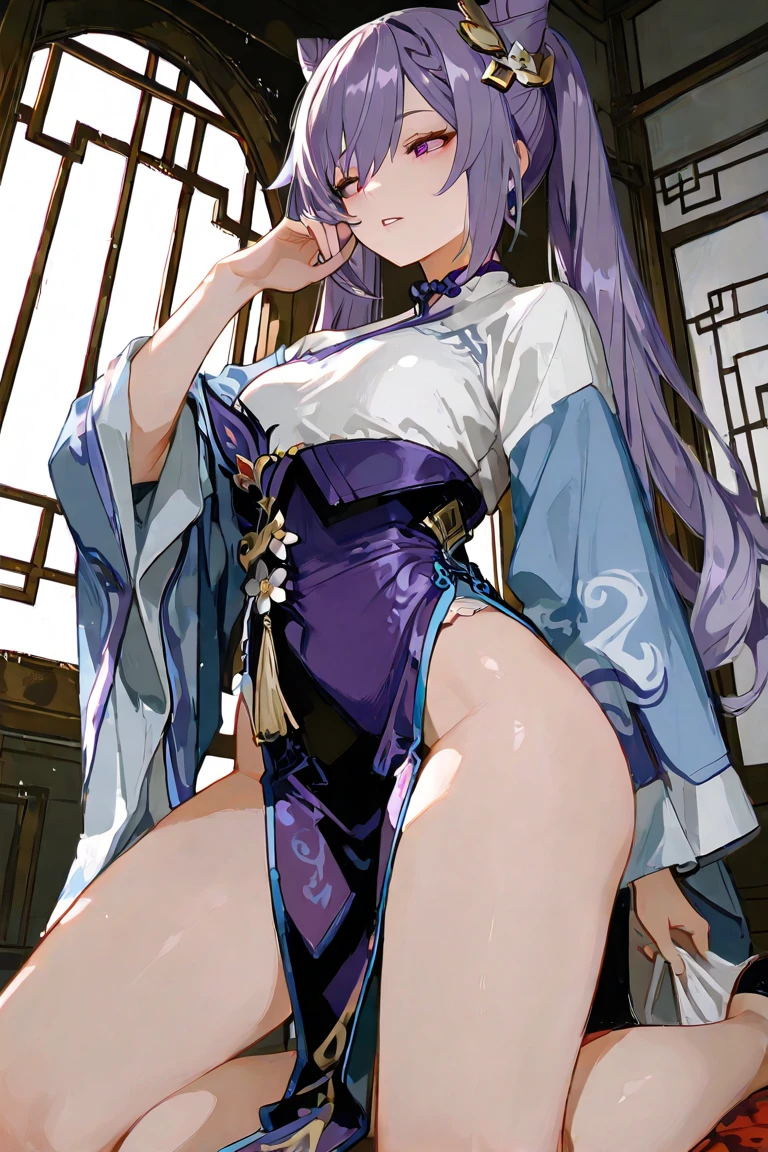 ((Masterpiece)), ((HD,)), ((aesthetic)), 《Raiden Shogun》, yaemikodef,《Genshin Impact》, cute face, (blushing), smile, sexy pose, full body portrait, nice ass, nice breast, medium breast, kissing each other, rubbing breasts each other