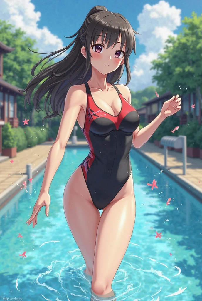 ​master piece,hyper quality, Hyper Detailed,Perfect drawing,nffsw,3D,8K,Illustration、Hi-Res、1 persons、femele、in her 20s、(Brown skin:1.3)、(suntan lines)、Sporty hairstyle、Big eyes with double eyelids、((thick lips))、lofty nose、Competition swimwear(((SPEEDO、Fast Skin Pro)))、Swimming pool、in poolside、beatiful backgrounds、((back view )),Accurate drawing、Detailed drawing、Perfect Photo、Perfect Beautiful Girl