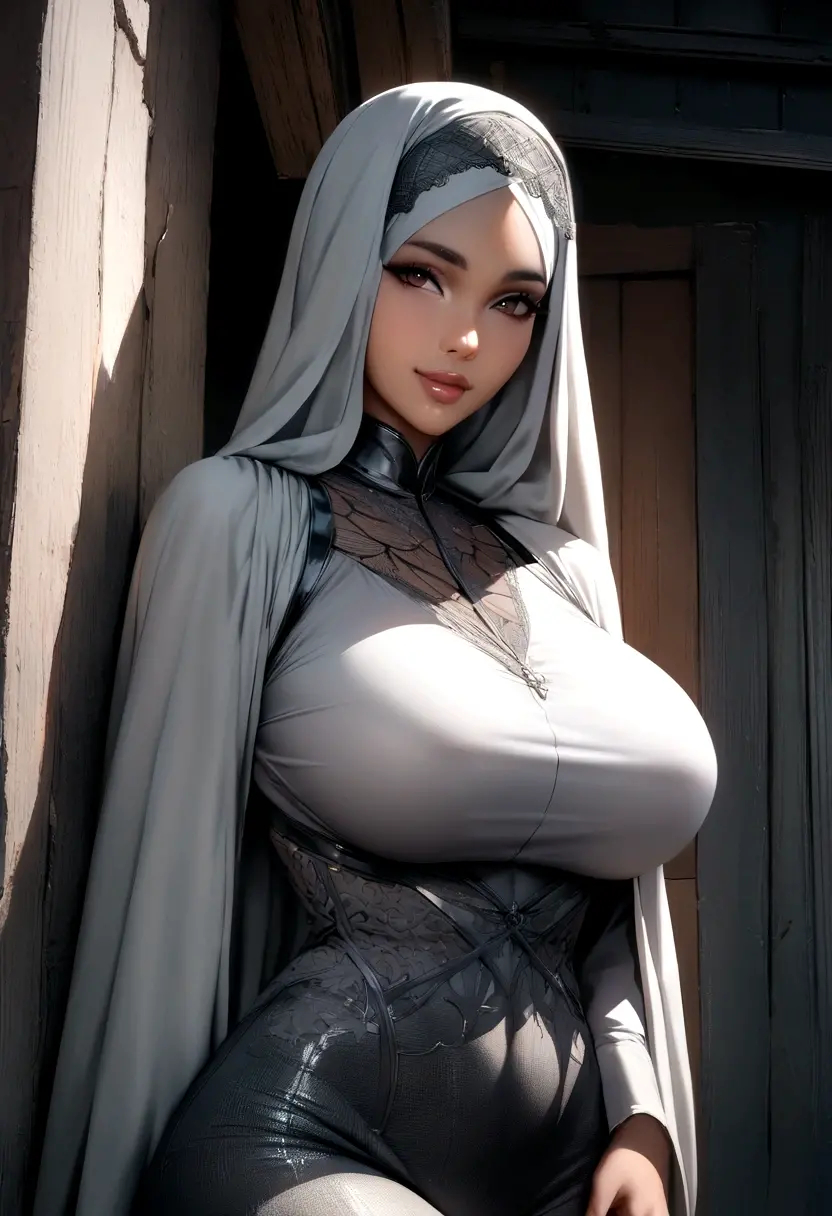 (8K, RAW photo, Best quality, Masterpiece:1.2), (Realistic, photo-realistic:1.37), Ultra-detailed,
1 girl,Cute, wearing hijab, Solo,Beautiful detailed sky,Detailed Cafe,Night,Sitting,dated,(nose blush),(Smile:1.1),(Closed mouth),(gigantic cleavage breasts：2.0), Seductive smile, Large apartment, Professional lighting, Sony A7R4, Zessie 50mm F1.8,Beautiful detailed eyes,( micro bikini:1.1),,Pleated skirt,(long whitr hair),Floating hair