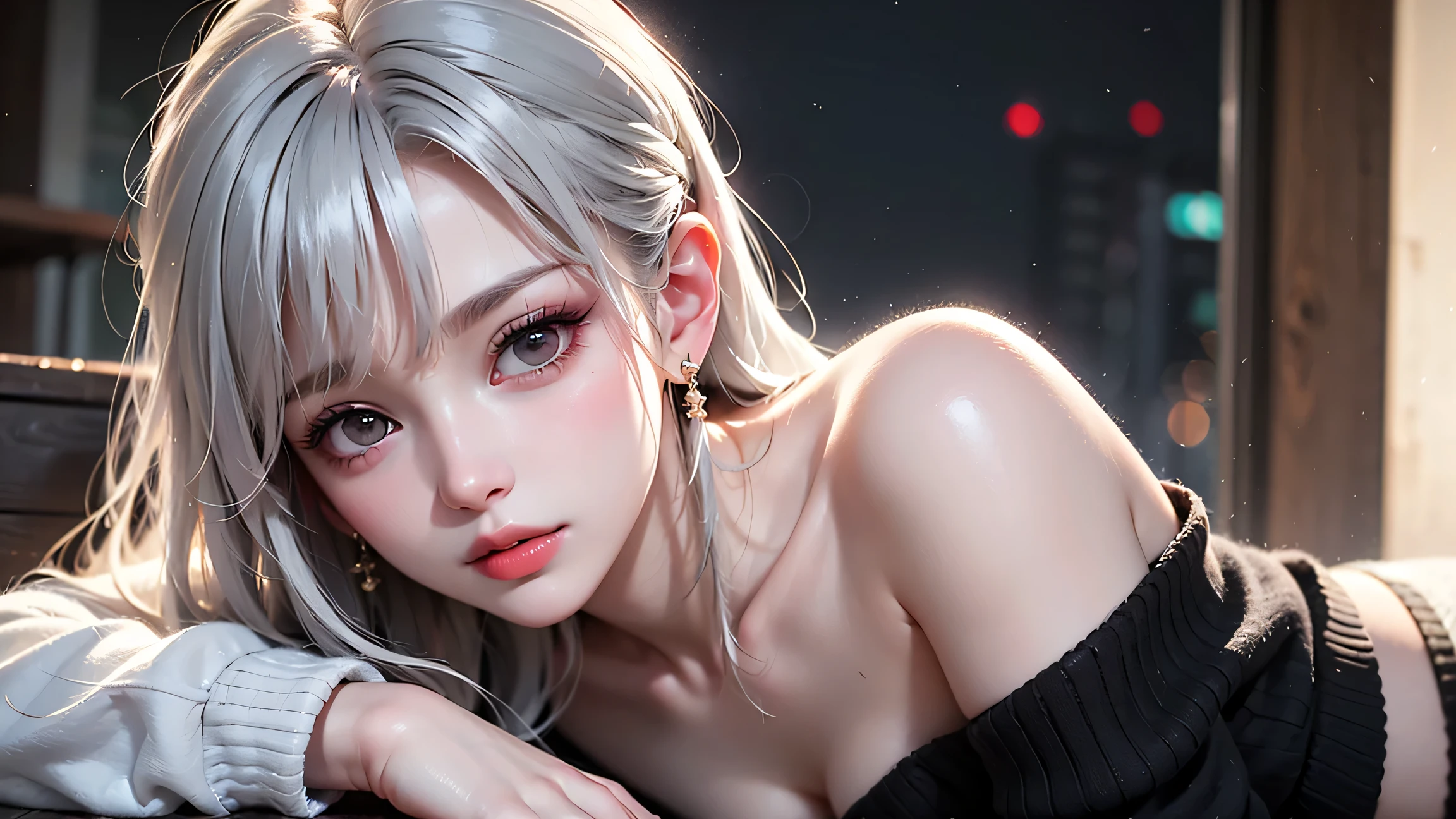 girl with white hair,with bangs, black gloves, purple clothes,4K, masterpiece, perfect body, stem,perfect eyes, perfect shading, perfect lighting, best quality, work of art, ultra detailed, detailed clothing