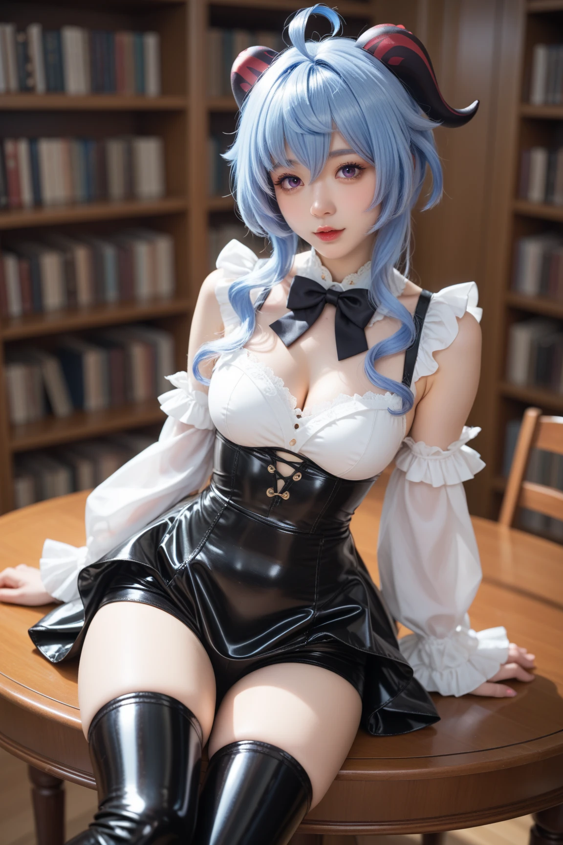 (((masterpiece))), (((Highest quality: 1.4))), ((Very detailedな: 1.4)) , ulzzang-6500-v1.1, (RAW Photos:1.2), (Realistic), (See through:1.3), (masterpiece), (masterpiece). (Genuine:1.4), Very detailed, Sharp focus, Tensura;Luminous Valentine、One beautiful woman, ((Beautiful, shiny silver hair、Detailed face、(Heterochromia iridis:1.4, Red Eye, blue eyes,), Gothic Maid Outfit、Knee-high stockings、