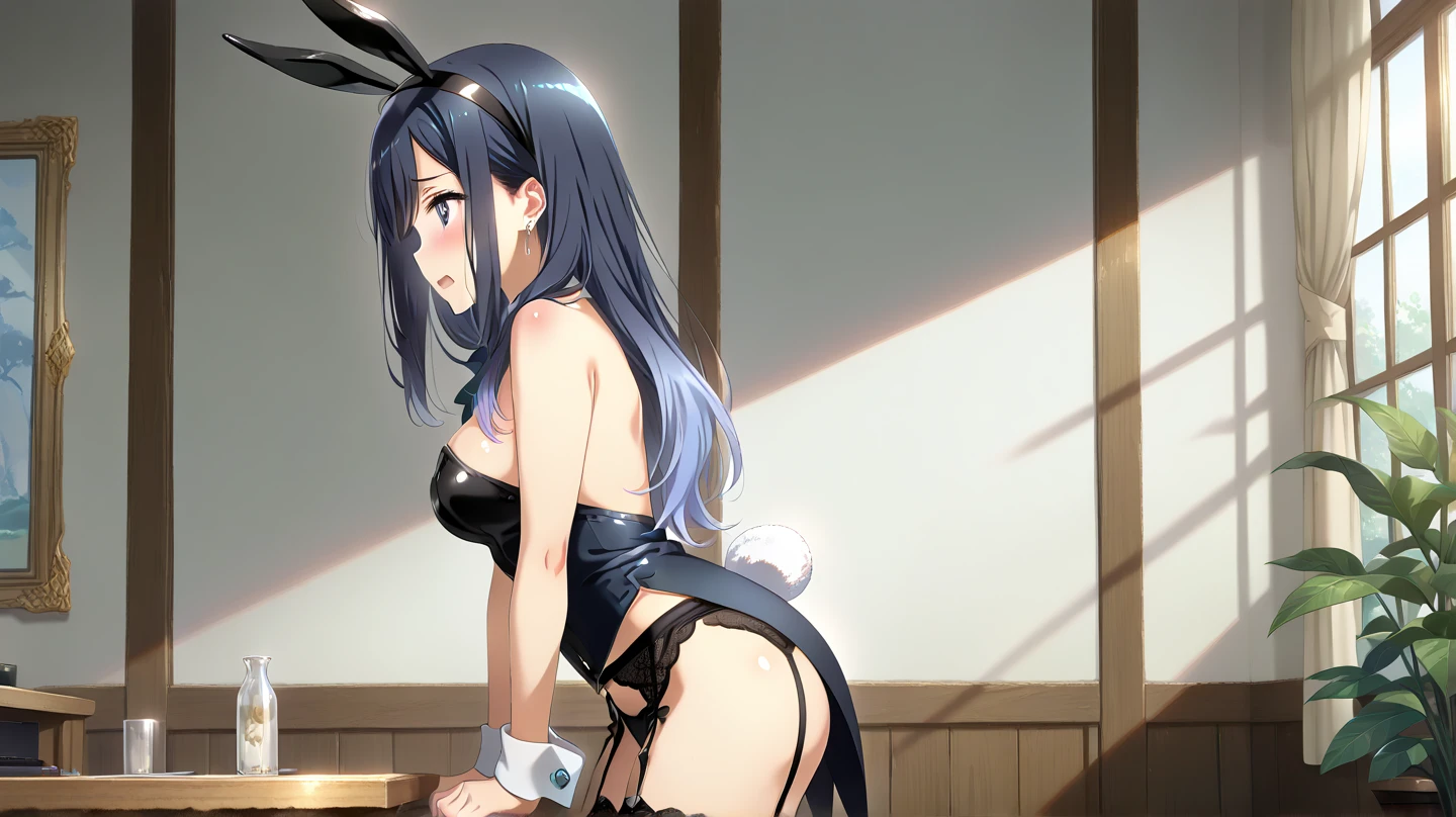 (masterpiece, best quality:1.2), cowboy shot, solo, 1girl, akeno himejima, sexy, NSFW, lingerie, revealing outfit, open back, sexy back, sleeveless, minimal clothing, ponytail, beautiful, wardrobe malfunction, absurdres, high res, ultrasharp, 8k, masterpiece