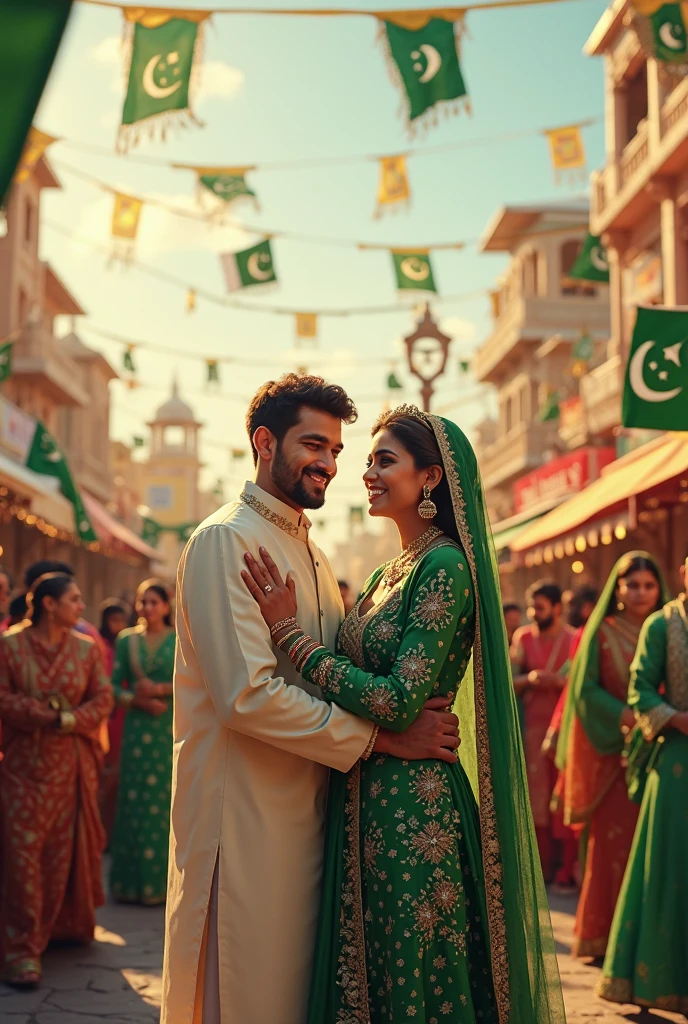 A cupal celebrating Pakistan independence day full picture