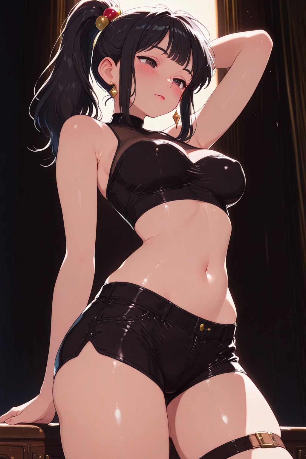 (obra-prima, melhor qualidade: 1.2), tiro de cowboy, solo, 1girl, mavis dracula, bikini preto, sensual, sexy, bico do peito, grande meia listrada,
