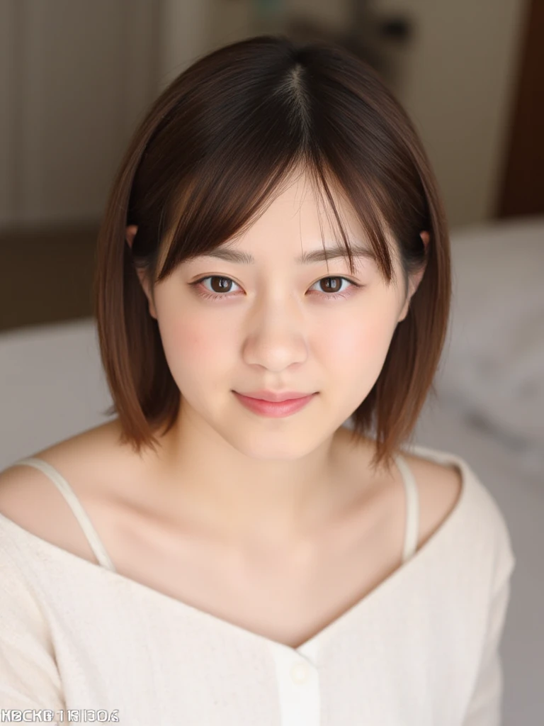 （、Late Night、midnight:1.4）.Highest quality, 8K, Tabletop, Realistic, Realistic, , (窓からはLate Nightの大都会の夜景、Ample breasts:1.2), Big Breasts, , , Abundant hips, Detailed face, Beautiful Face, , Beautiful woman,((Gray detailed eyes、Translucent skin texture、A shy smile、Fluffy hair、Light Brown Hair、Big city view from the window、Shaggy Cut、Floating Hair、、Cute Japanese Idols:1.4)). (、short hair、Floating Hair、Parted bangs、Bedroom、Sit on the bed、Place your hands on your feet、Late Night、indirect lighting、Sheer white bra and panties、Ample breasts、Looking into the camera:1.2))