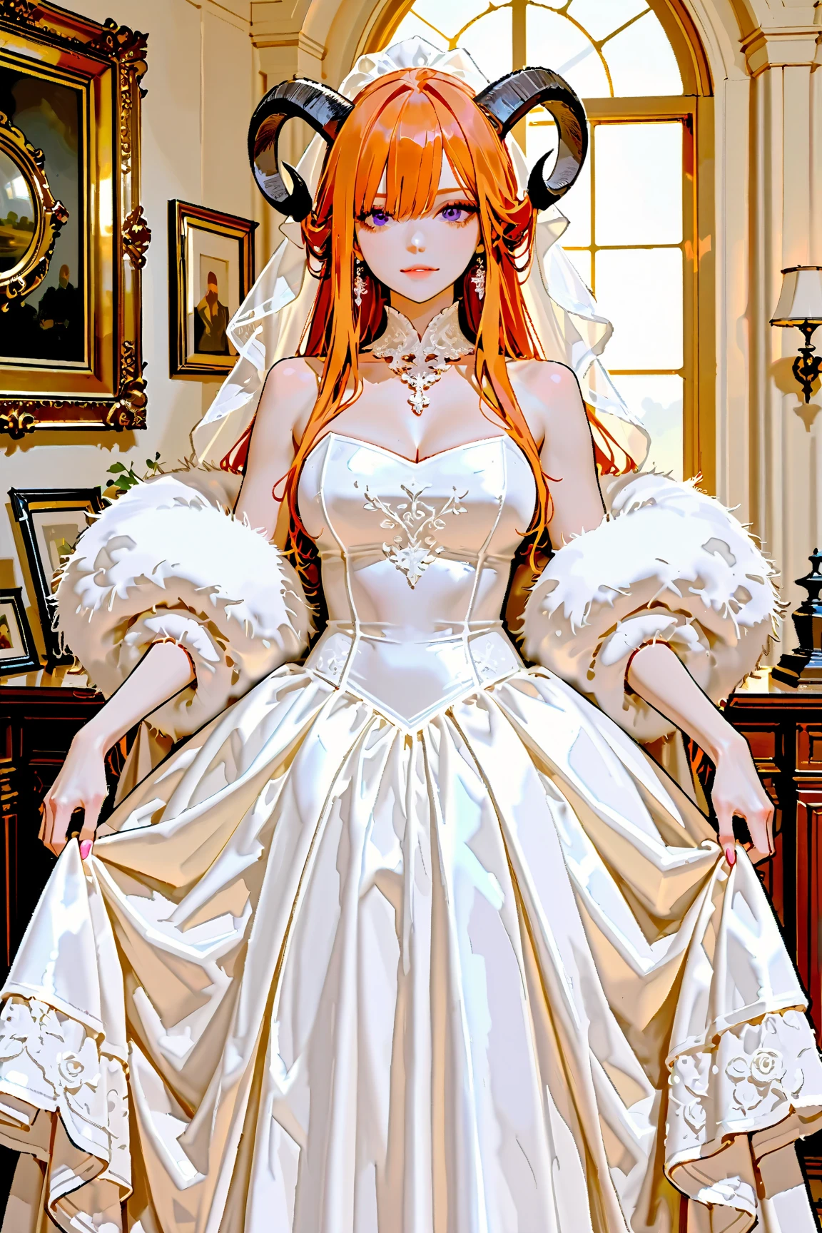 1girl, masterpiece, highres, sonicedges_rias_gremory,long red hair, ((wedding dress, room, bridal lingerie, wedding theme))