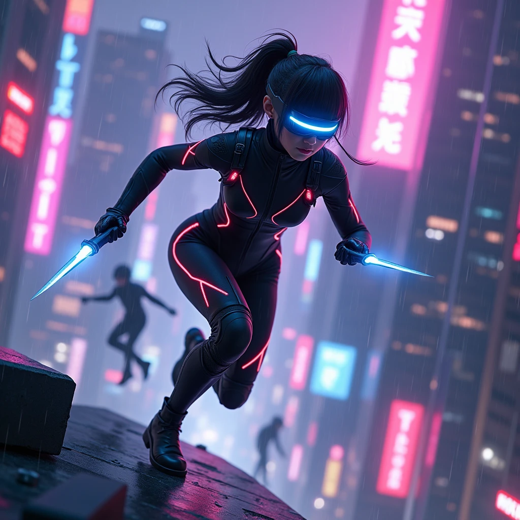 zavy-dgrnnrs, Colorful anime drawing of a cyberpunk street dancer performing under vibrant holographic projections, their body moving with fluid, robotic-like precision, with glowing tattoos and neon trails following their movements, as a futuristic crowd watches