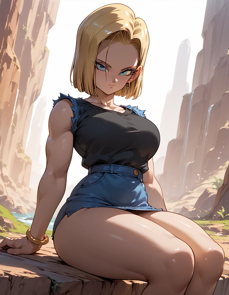 Caulifla, 1girl, muscular female,(red blush,embarrassed:1.2), ssjcaulifla, blonde hair, aqua eyes,(naked:1.3), bracers, (masterpiece, best quality, extremely detailed 8k, ultra hd, ultra-detailed, highly detailed, highly realistic, photo realistic), (beautiful realistic face, detailed realistic face), highly detailed realistic skin, sharp focus, outdoor, mountain,large breasts,erected nipples,see through nipples,cleavage,dynamic pose,dynamic angle,spread legs,cameltoe,sweat