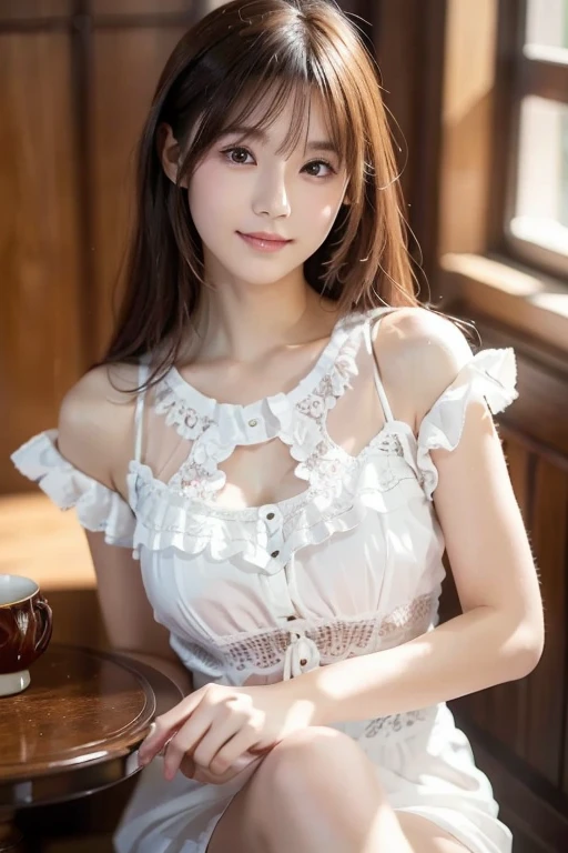 high quality, highly detailed illustration of, below view, ?????? revealed, closeup shot, 5 girls, blonde hair, black hair,
puffy thights, long hair with fringe, smiling, sad open mouth, looking at viewer, makeup,
sitting pose, wearing white skirt, ruffled croptop with cleavage, couch, big window, luxurious indoor background
