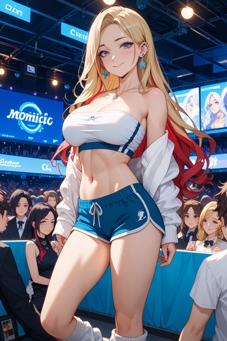 Erotic Anime Illustration、best image quality、A plump high school girl who seduces herself at a game center、Jeanne D&#39;Aak、perfect proportions、Overwhelming big breasts that go beyond common sense、thick legs with fat、cowboy shot、ecstatic expression