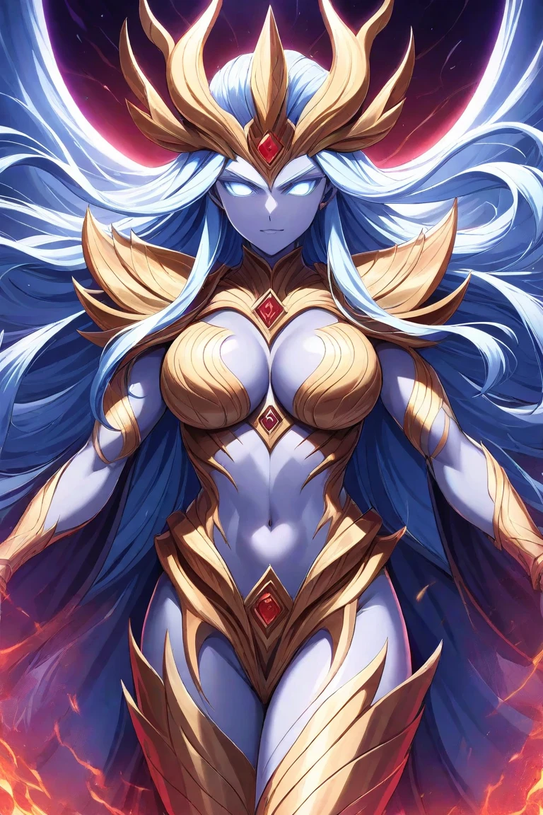 (masterpiece, best quality, ultra detailed), delicate pattern, detailed background,
super fine concept art, 1girl, solo, evil smile,
evil girl, baron, (blue skin, golden eyes, goat eyes, glowing eyes), curvy, light armor,
glowing pink tattoo,
groin cutout, panties,
<lora:ColoredSkin:0.1>, shiny skin, high detailed skin,
glowing floating magic circle,
magic chant, serious, fighting stance, chanting pose, wind, glowing particles,