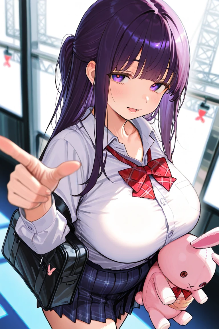 todoshizuko, purple hair, ponytail, hair ribbon, long hair, blue eyes, makeup, 15years old , empty eyes , large breasts, solo, nsfw, nipple, ride a bicycle