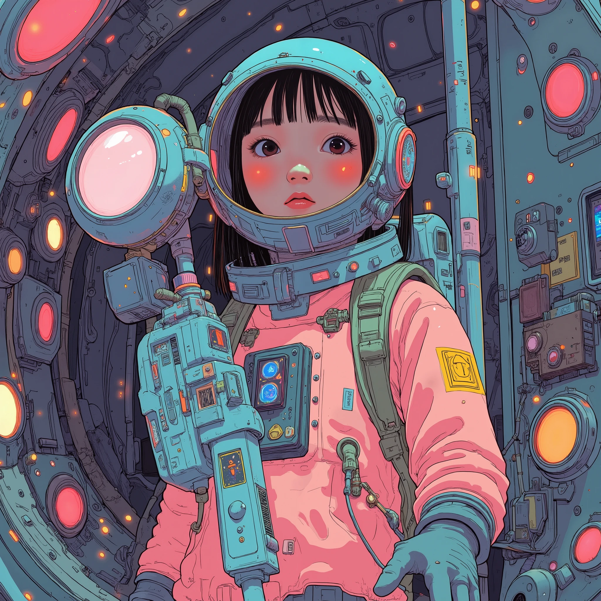 Space Suitを着てヘルメットをかぶった人物のクローズアップ, anime space student female portrait, Portrait of an armed astronaut, 現代のヘルメットを備えたSpace Suit, futuristic Space Suit, Space Suit, in Space Suit, Krenz Kushart, Futuristic astronaut, retro futuristic woman portrait android, Space Suitを着て, 現代のSpace Suit, 完全なSpace Suit、A special door with a new dream world, Deep in the magnificent forest. animatrix illustration style, the moment you open it with a key you've never seen before, a dazzling beam scatters from where you stab the key, Commemorative photo of Fractal psychedelic fantasy of future and journey in the space of complex geometric shapes. The color scheme is a vivid light, novel and very advanced combination, Holographic VFX Shapes Dazzle with Light and Motion.