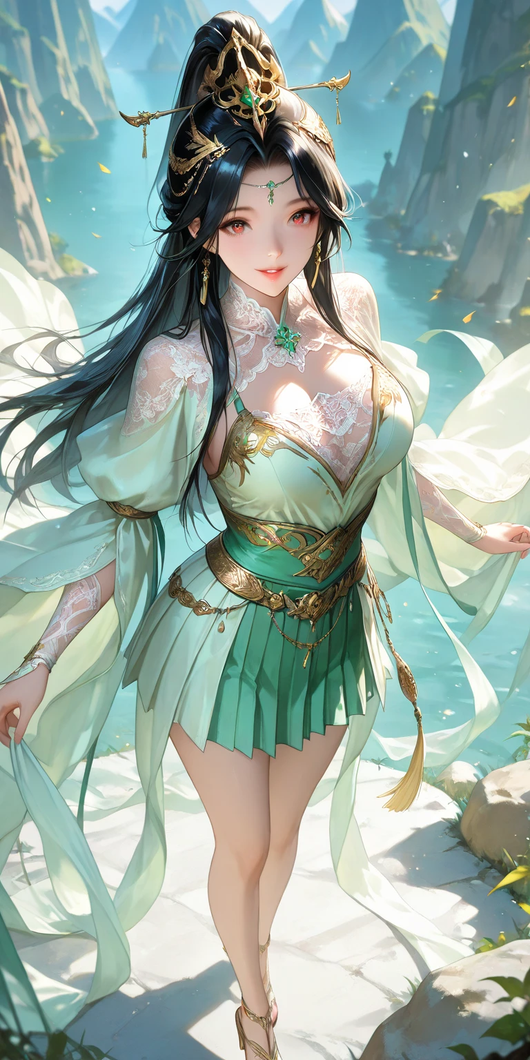 UHD, anatomically correct, textured skin, best quality, Tyndall effect, an extremely delicate and beautiful girl, age 22 years, charming and delicate face, lively beautiful eyes, slender figure, lying on a flower field, backlit at dusk, water-colored eyes, long skirt, messy hair, art books, city views, fantasy, bare belly button, bare shoulders