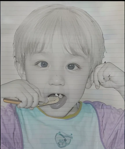 Realistic color photography style、Smiling emphasizes nasolabial folds. Make the chin a little thinner and accentuate the nasolabial folds.、I want it to look more like a color photograph............。3 year old boy, Xu々To、Clearly visible、Emphasizes deep nasolabial folds from nose to mouth、Generate left and right dimples、Show me your beautiful smile.。Make your eyes look cute with double eyelids.More more more more、Realistic、Generate it in a photo style.Please create beautiful teeth in the mouth.。