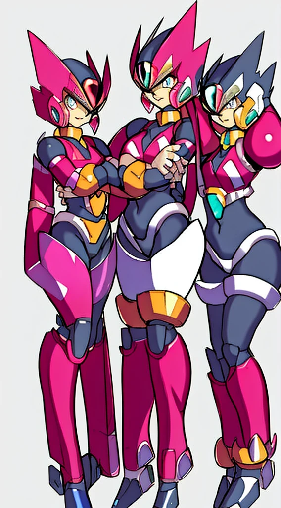 three Mecha robots in dresses are standing next to each other, 50's sci-fi pinup style, very beautiful sexy cyborg-like girl robots pinup, dominatrix cartoon toonish robot, as a retro-futuristic heroine, three futuristic princesses, extremely good looking robot character design, retro-futuristic female android, anime robots, 60's sci-fi pinup, sci-fi robots, comic pinup style, as a retro-futuristic heroine