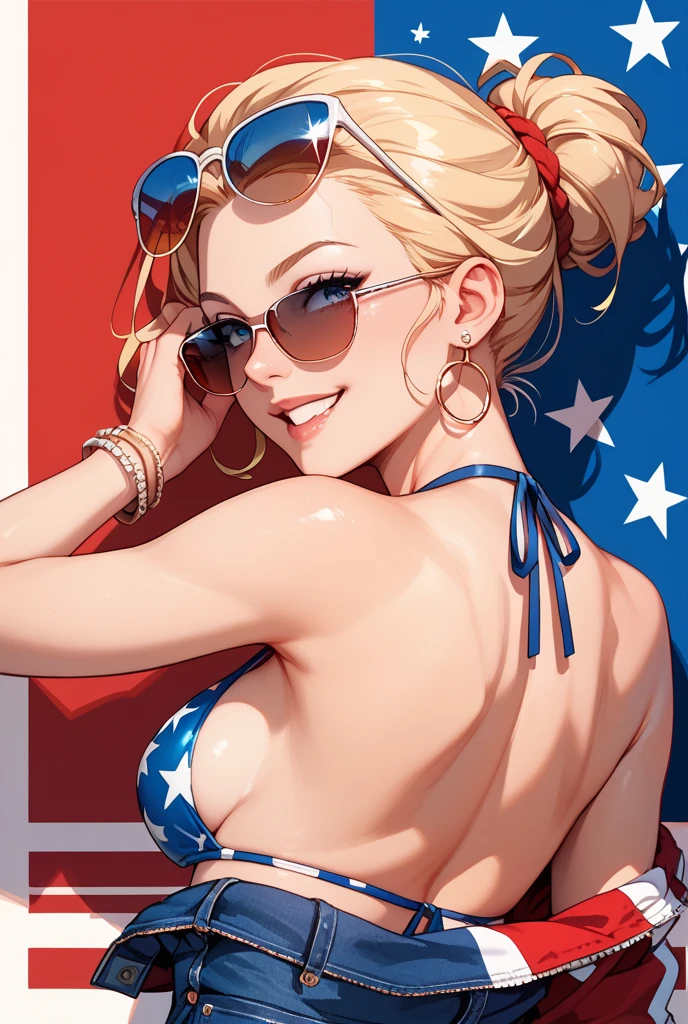 Beach Pornstars１people,top quality,expressive eyes, perfect face, perfect skin,???? standing pose,(Star-Spangled Banner ?????? swimsuit),(high heels),Baby Face,(???????????),( Slim waist),(long legs)