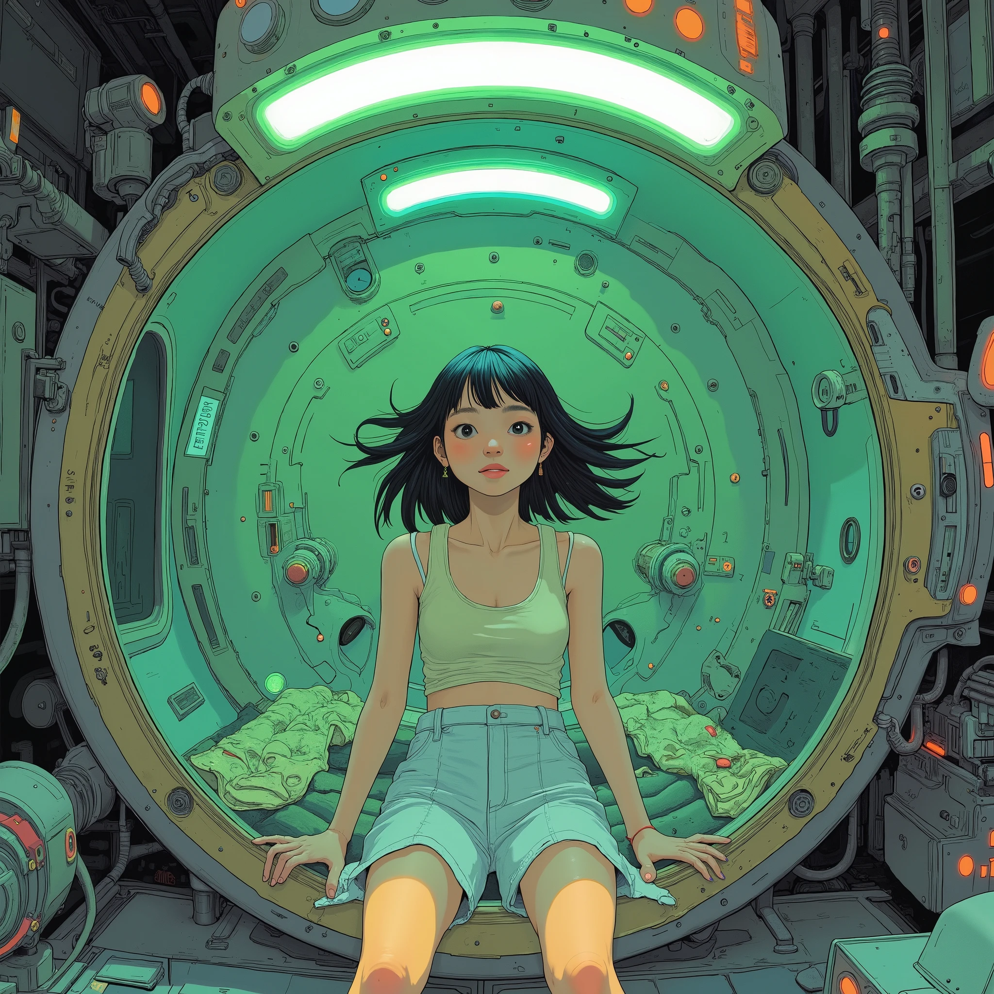 ニビ・インチャオ、の young woman A futuristic scene unfolds where it is suspended in a large cylindrical tank, の bright green light casts a subtle glow around her. 彼女はメトロイドスーツを着ている, 彼女の細い体を強調する, 彼女の髪は自由に漂っている, 彼女のルックスに夢のような雰囲気を加える. の outside of the tank is equipped with a sturdy machine, 複雑なチューブとパネルがさりげなく捉えるスーパーガールの顔, の . の setting gives an industrial impression, おそらく研究所か研究施設にいる, の metal framework and intricate devices surrounding the tank prove it. SF要素にもかかわらず、, 雰囲気は穏やかだが神秘的, このシーンに至るまでの目的と状況について好奇心を刺激する. 水槽内のまばらな泡、彼女は休息しているか、実験過程の一部であることを示唆している.A special door with a new dream world, Deep in the magnificent forest. animatrix illustration style, the moment you open it with a key you've never seen before, a dazzling beam scatters from where you stab the key, Commemorative photo of Fractal psychedelic fantasy of future and journey in the space of complex geometric shapes. The color scheme is a vivid light, novel and very advanced combination, Holographic VFX Shapes Dazzle with Light and Motion.