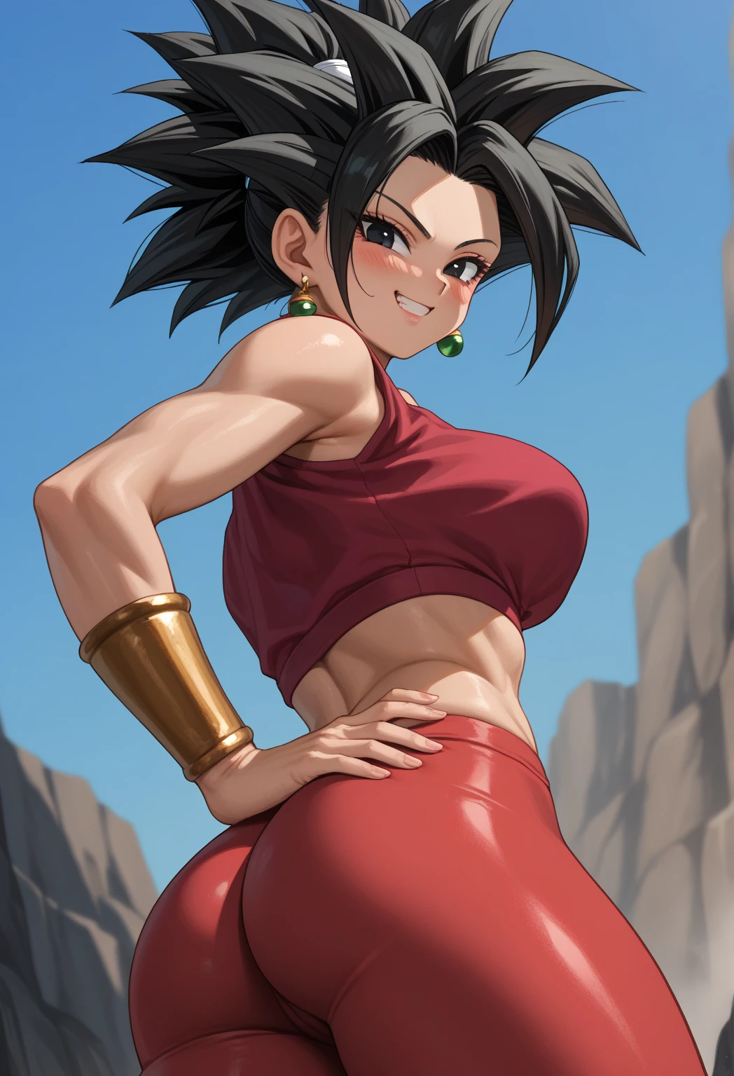 masterpiece, best quality, 1girl, solo, Kagome Higurashi, 25 years old, matured face, beautiful detailed eyes, ultra detailed eyes, extremely detailed face, large breasts, cleavage, very busty, big hips, strong muscles, athletic figure, She stands tall while wearing a short red kimono. she's looking directly at the camera with an confident smirk. Her gaze is both alluring and fierce. fighting stance, defensive pose, dynamic pose, martial arts, female fighter, Anime style, Every detail showcases her alluring presence and creating a sense of timeless allure. Perfect Anatomy,(Professional Lighting), 4k textures, epic artistic, sharp focus, even lighting, insane details, intricate details, hyperdetailed, rich colors, BREAK Outdoors, the view of the green forest, Japanese architecture in the surroundings. The image radiates a sense of high-quality artistry, captivating the viewer with its masterful execution.