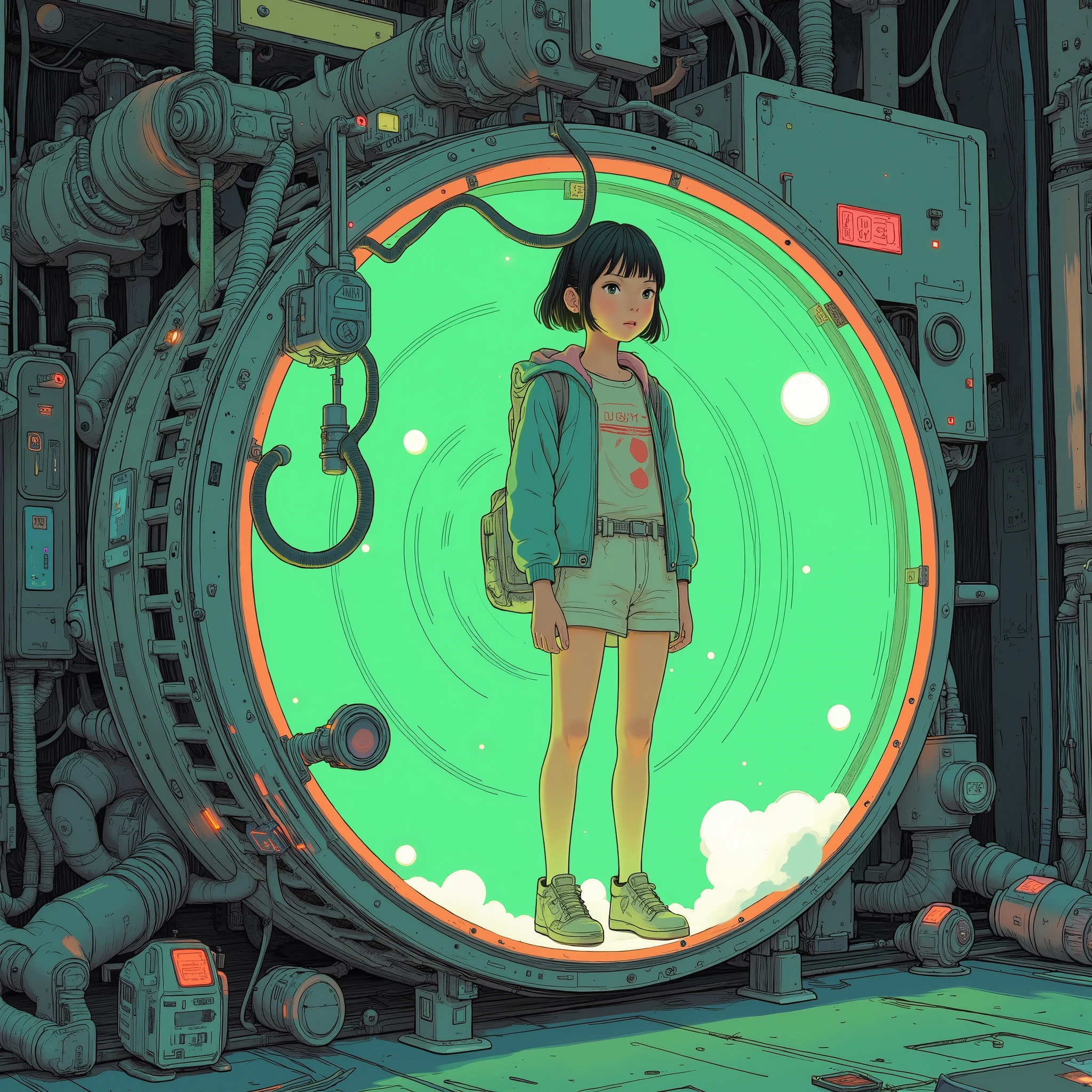 ニビ・インチャオ、の young woman A futuristic scene unfolds where it is suspended in a large cylindrical tank, の bright green light casts a subtle glow around her. 彼女はメトロイドスーツを着ている, 彼女の細い体を強調する, 彼女の髪は自由に漂っている, 彼女のルックスに夢のような雰囲気を加える. の outside of the tank is equipped with a sturdy machine, 複雑なチューブとパネルがさりげなく捉えるスーパーガールの顔, の . の setting gives an industrial impression, おそらく研究所か研究施設にいる, の metal framework and intricate devices surrounding the tank prove it. SF要素にもかかわらず、, 雰囲気は穏やかだが神秘的, このシーンに至るまでの目的と状況について好奇心を刺激する. 水槽内のまばらな泡、彼女は休息しているか、実験過程の一部であることを示唆している.A special door with a new dream world, Deep in the magnificent forest. animatrix illustration style, the moment you open it with a key you've never seen before, a dazzling beam scatters from where you stab the key, Commemorative photo of Fractal psychedelic fantasy of future and journey in the space of complex geometric shapes. The color scheme is a vivid light, novel and very advanced combination, Holographic VFX Shapes Dazzle with Light and Motion.