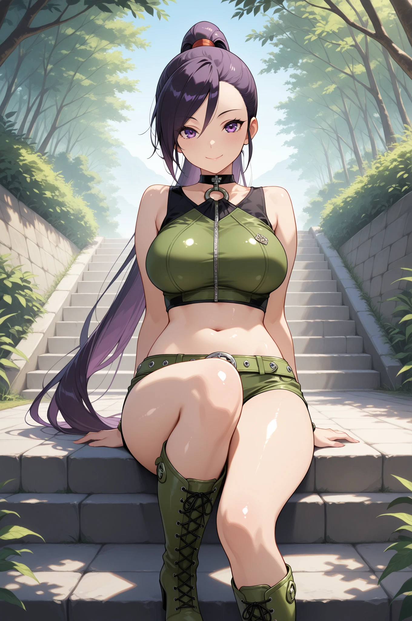 1girls，Explorer，Delicate and beautiful face，Wheat-colored skin，The lips open slightly，perspire，High ponytail braid，Busty boobs，Convex buttocks，Toned body，Dressed in silver tight short sleeves，Soaked top，Black skinny shorts，White sport socks，Black hiking boots，perfectly proportioned，Liquid effect，Detailed clothing details，cave，A jungle，tumulus，rivers，high quailty，master-piece，8K，