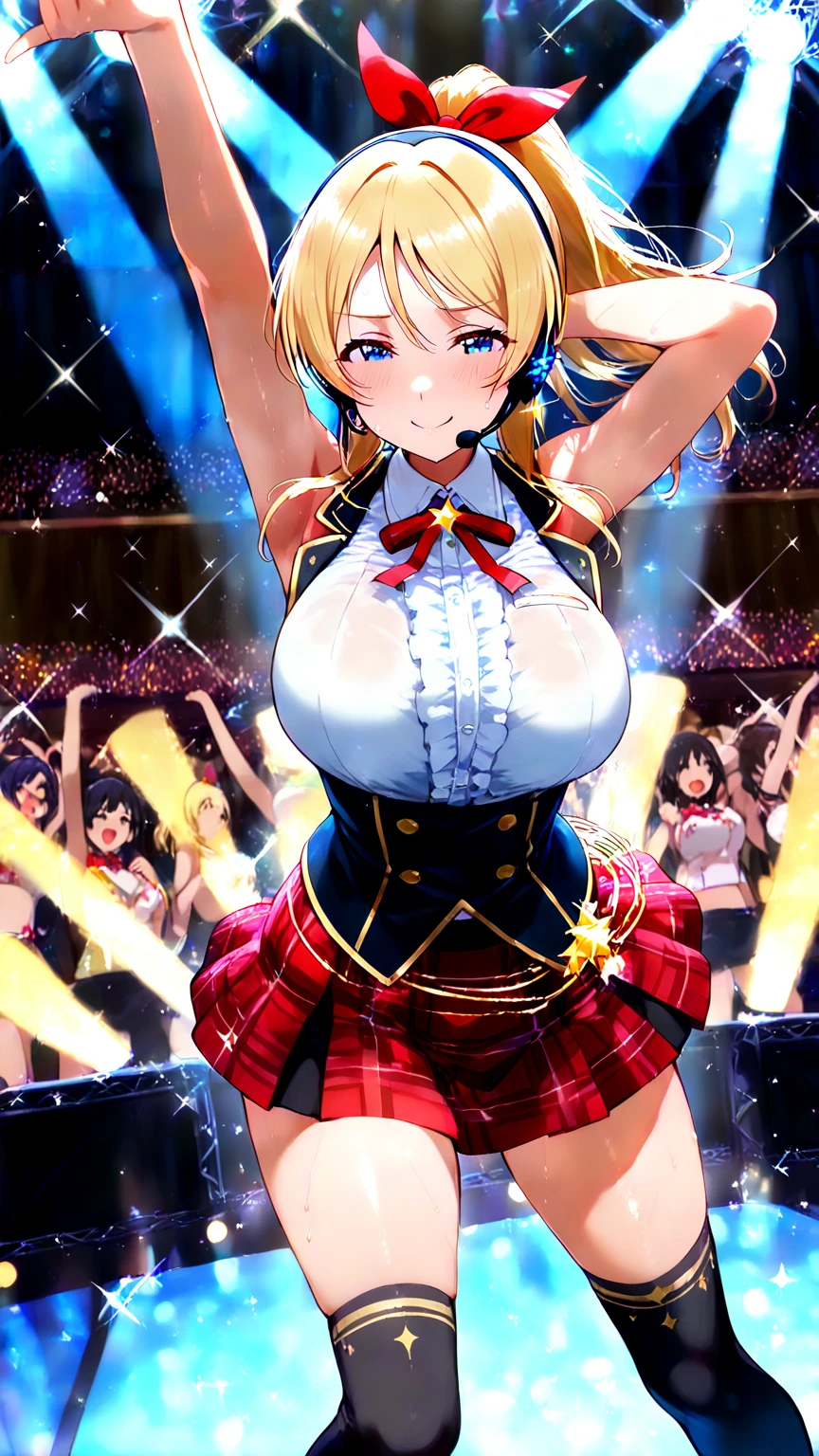(Masterpiece、Highest quality、Very detailed、4K)、One Woman、Super short skirt、Big Breasts、Sideboob、No panties、Idol、smile、Sweaty、