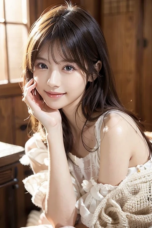 Tabletop, highest quality,
Super detailed, In detail, High resolution, In 8K,
((Photorealistic:1.4, Raw photo, 超A high resolution,Best image quality: 1.4)),
wallpaper,
((Perfect body composition 1.5)),
((Beautiful fine details, Natural color lip、Beautiful face、Gaze looking at the camera、Eyelashes、Big eyes、Clear double eyelids、Teardrop Mole、Glowing Skin、Beautiful skin quality、Lip gloss)),
((Big smile:1.5)),
((Random cute hairstyles)),
((A white off-the-shoulder knit top worn down to the shoulders:1.5)),
((Random Color Micro Mini Skirt:1.5)),((Large Breast Size、Cleavage:1.2)),
((((:1.5)))),
((Sitting cross-legged:1.5)),
((Proudly、Eyeballs under the arms:1.6)),
((from the front)),
((Randomly blurred background)),
((Random and cute expressions:1.5)),,
((((One woman:1.5))))
Highly detailed and professional lighting、
((I can see your thighs:1.5))