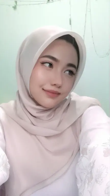1 lady, 20 years old, best body, wearing pink hijab, hijab covers whole hair, wearing brown sweater, off shoulder, warm lighting , sitting in car, seat belt, night time, casual wear, close shot, shot from high angle, wearing big necklace, smile,