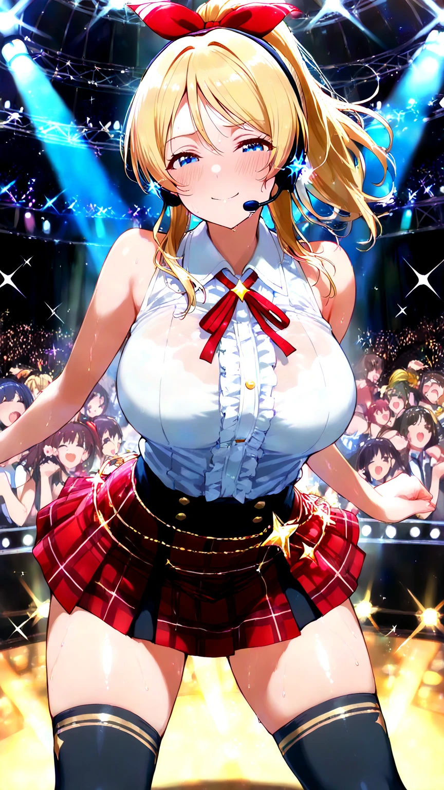 ((masterpiece、Highest quality、Official Art))、snap shot、Idol Concert、Concert Stage、(3人のcute naked girls、12 years old、smile、sing、dance、Ribbon headband、Ultra mini skirt:1.2、Idol Costumes:1.2 )、Exposing the breasts、Hair of different colorr.々Hair style、(((Full nudity、Pussy、cute)))、(Sweat a lot、Glowing Skin)、Anime key visual, ((The characters are unique))