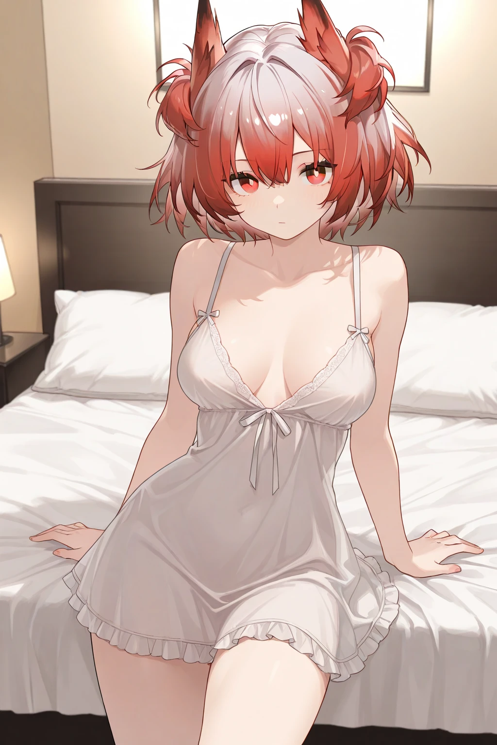 masterpiece、very detailed、(1 girl:1.2)、(((redhead)))、Big eyes、close、laughter、8K、short hair、(((anime style)))、(((2D)))、(((red eyes)))、open your mouth、(((masturbation)))、Back to the camera、Thighs exposed、provocative pose、Make colors clearer、Eyes are about to close、crawl on all fours、turn around、sigh、embarrassed expression(1:2)、((heavy breathing))、underwear、See-through underwear、(((大きくopen your legs)))、sit、lie down on the bed、red bed、Open your feet wide、Pretend to be asleep、peek from above、Beautiful back、muscular pussy(((See-through underwear)))、(((sleeveless)))、(((big breasts)))、shining eyes、big butt、Beautiful back、Push the bed with your 、((face down))、open your legs