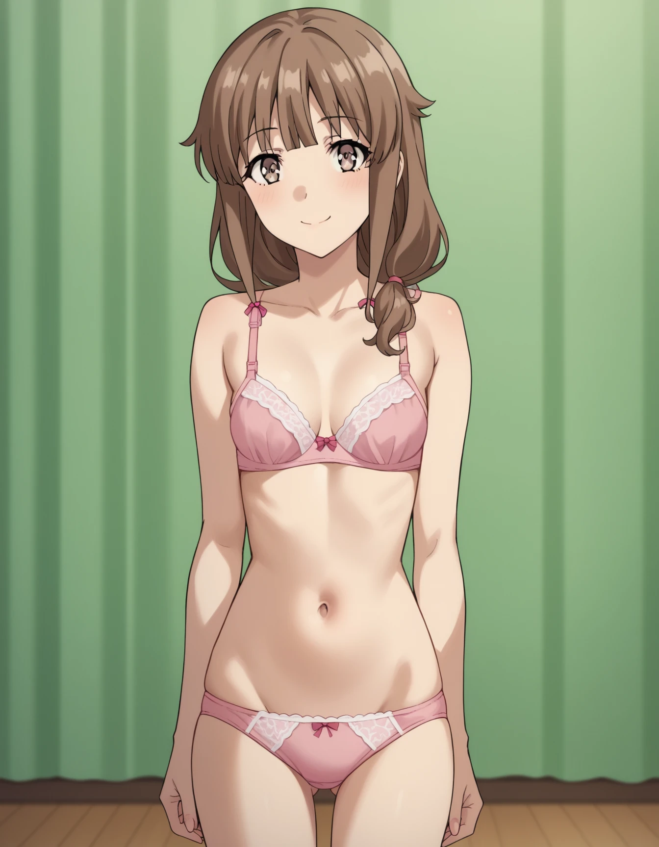 best quality, masterpiece, detailed,
<lora:KissXSis_SuminoeAko:0.8>, Ako,
1girl, closed mouth, light smile, blush,
brown hair, brown eyes, long hair, ponytail, hairclip,
AkoLingerie, lingerie, collarbone,
sitting, looking at viewer,
indoors, bed, (night:1.2)