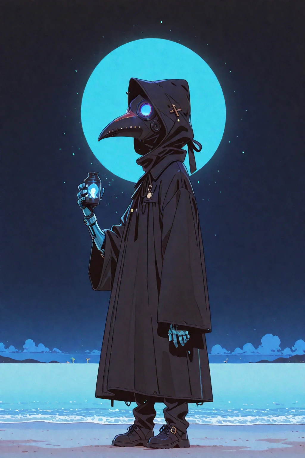 score_9, score_8_up, score_7_up, blacklight, plague doctor, (plague doctor mask:1.2), dynamic pose, movement lines, (holding glowing potion:1.3), trails, solo, hat, glowing, colorful smoke <lora:last:0.7>, PonyXLV6_Scores