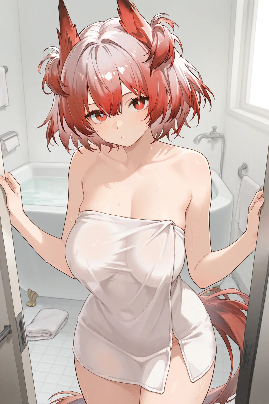 Left hand lifting right ankle　Forehead visible　Open-air bath on moonlit night　Tecateca、、Kojiri、slim figure、slenderness、slender、Petite bust、Slim Girl Model、Beautuful Women、backs、Slender eyes、Long hair on brunette colored hair spreading in bathtub　low angles、zoomed out、Upper body naked、 、perspired、red blush、buttock、Bite、Opening legs、Opening legs、Legs open、Opening legs、Spread your legs apart