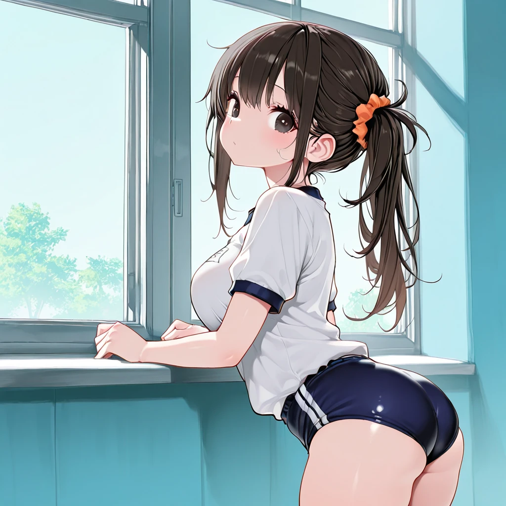 hight resolution, top-quality, ultra-quality, The ultra-detailliert, lighting like a movie、Little girl's ass、full of sweat、Wearing sweat、school classrooms、no panties, Wet buttocks、Buttocks enlargement、naked