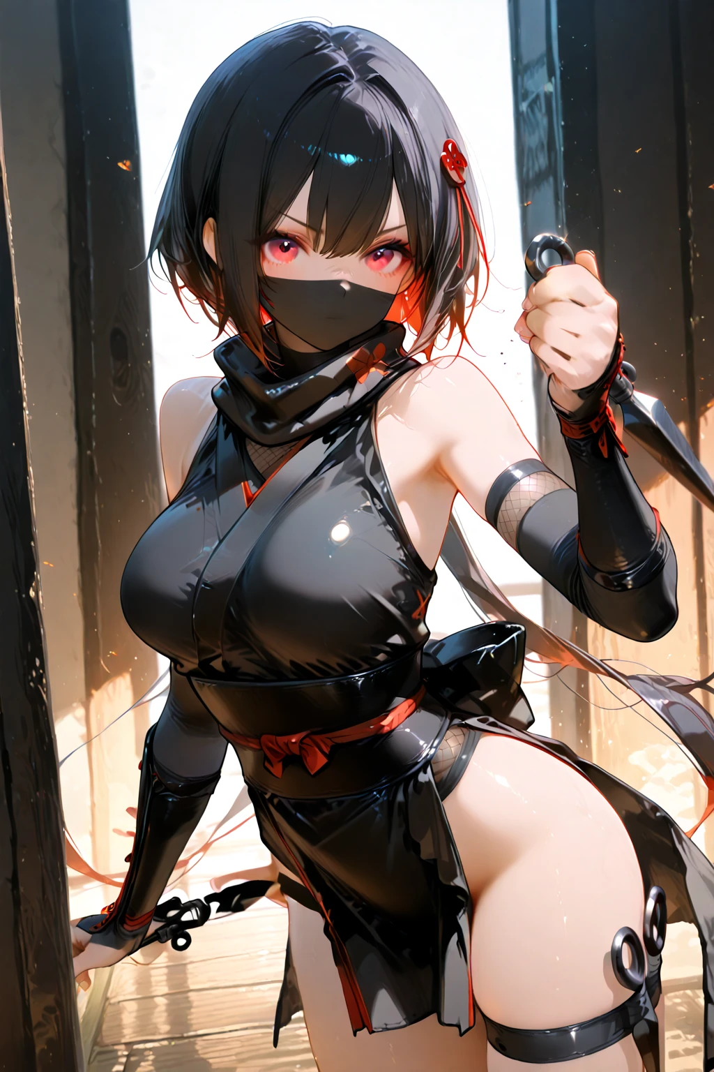 Girl, spy, ((((black widow suit, crop top showing navel)))), sneaking, ((arms behind back, restrained, shibari, rope bondage:1.5)), uncover bellybutton 