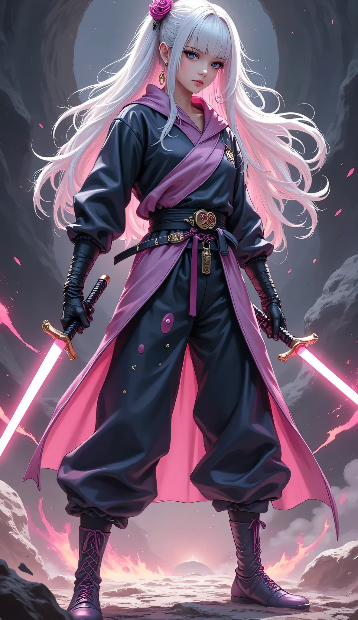 (((full body))),atmospheric ninja,full body忍者,Solemn expression ,Holding Weapons,Action in the dark,Mysterious Light,ethereal background, Detailed ,High Quality,4K,Realistic,super definition,HDR,Studio Lighting,Craftsmanship,Vivid colors,Bokeh,Full body 1 girl