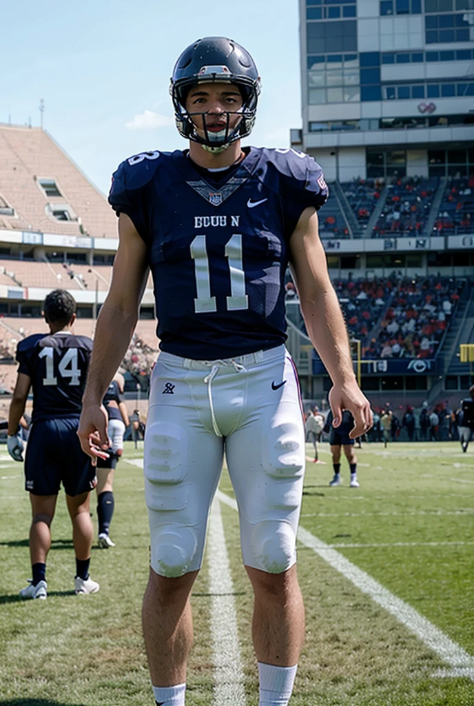 Cgi muscular football player showing penis to crowd. He's wearing a read uniform with a 94 in the Middle.