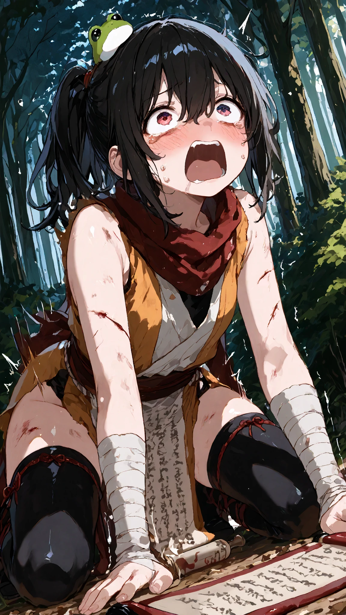 NSFW,masterpiece,Highest quality,High resolution,Very detailed,Ange\(Utawarerumono\),Small breasts,nude,Iron Chains,Leather Collar,(Ecstasy face),(Despairing face),blush,(Sex slave),In the forest at night,campsite,tent,(Have sex),(Squirting),(trembling),heart,(Falling into Pleasure),Drooling,yield,Obedience,Obedience,(training),(Prisoner),(Being restrained),(rape),(rape),(Sexual treatment),Human trafficking,Orgy