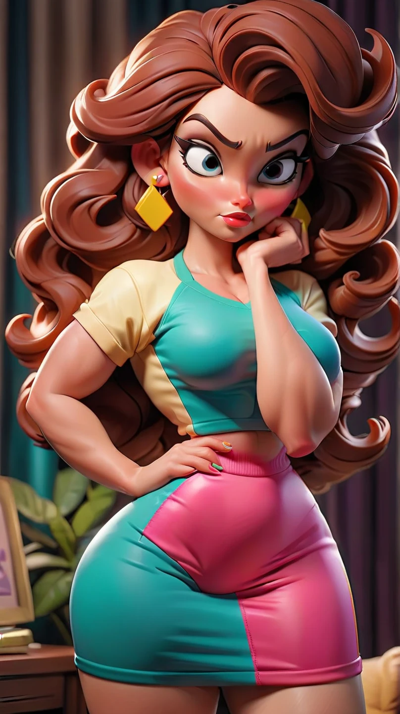 8k, Disney Pixar, cartoon of a woman with a pink top and blue shorts, cartoon digital art, cartoon artstyle, caricature style, in cartoon style, digital art cartoon, cel shaded!!!, caricature!!!, cartoon digital painting, cel shaded:15, charicature, caricature illustration, cartoon portrait, high detailed cartoon, cartoon art, cartoon art style, realistic cartoon, toon rendering
