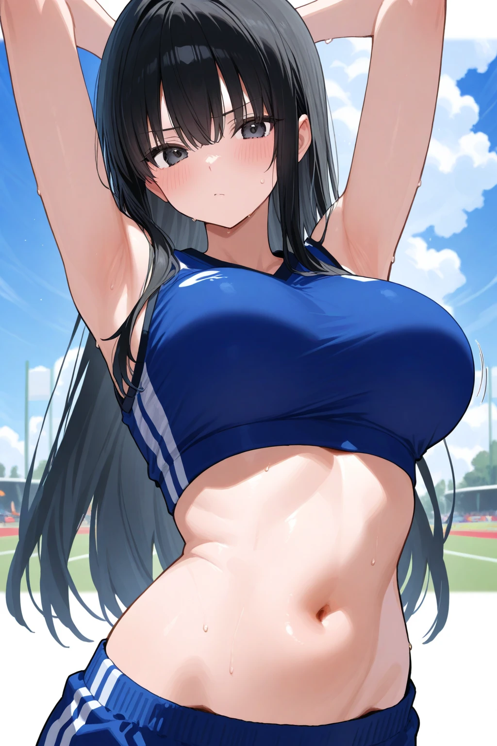 1 female,suguha kirigaya,short sleeved sailor suit,underboob,very short pleated skirt,gray skirt,(low rise),large breasts,very slim body,beautiful abs,Highest quality,masterpiece,