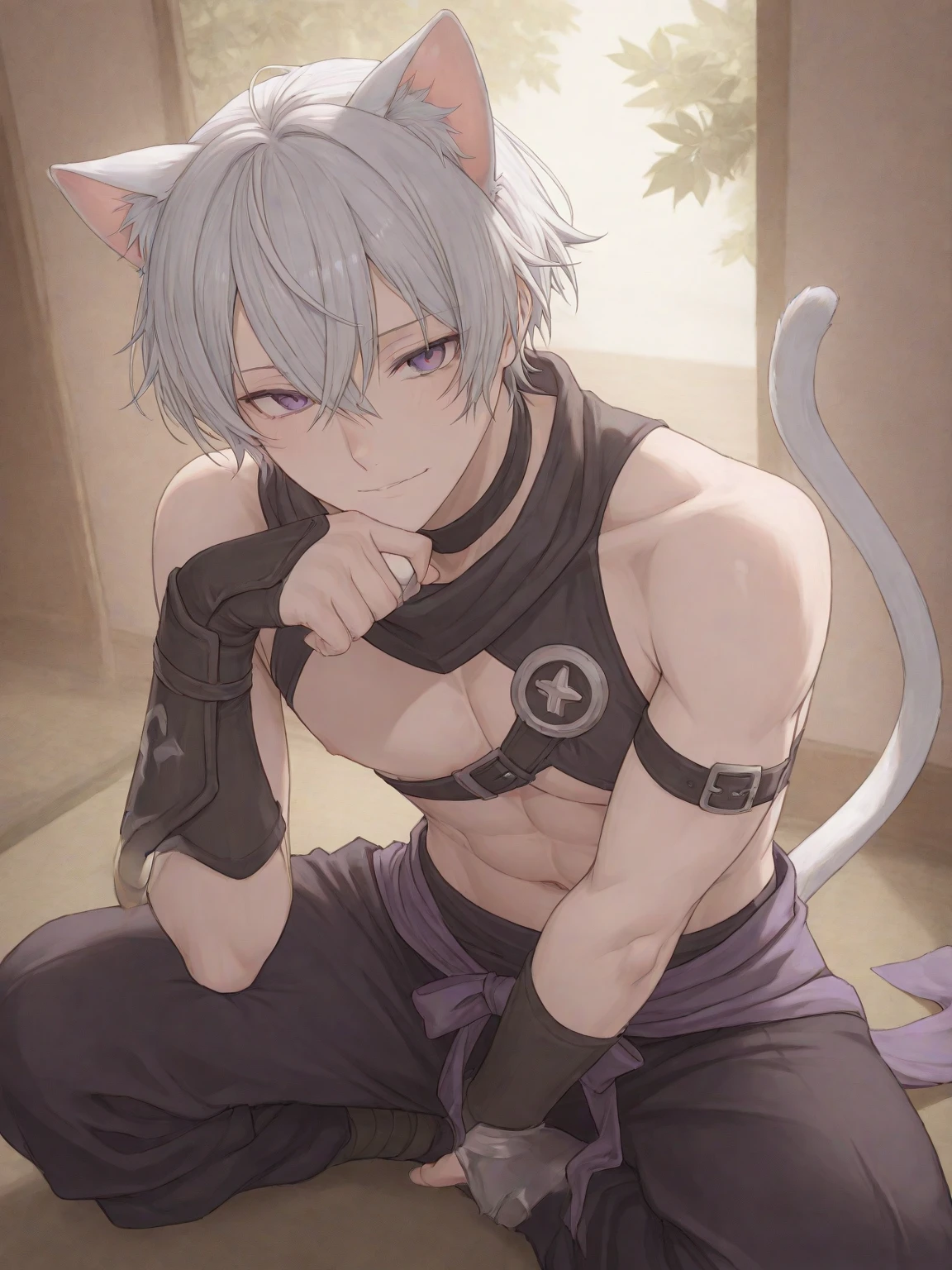 (masterpiece, Highest quality),juvenileの全身,(juvenile),teenager face,Delicate large eyes,Open your eyes,Smooth and delicate skin, Surprised expression,Detailed face,Raised to be sexy, Black Thong, like々Shii, Background Chain Purple Eyes Blue Eyes Kneeling Gray Hair Hinata Screaming Chained blush Cat ear Thick tail yellow race suffer Slim body Thin arms juvenile体形 Skinny body Thin legs