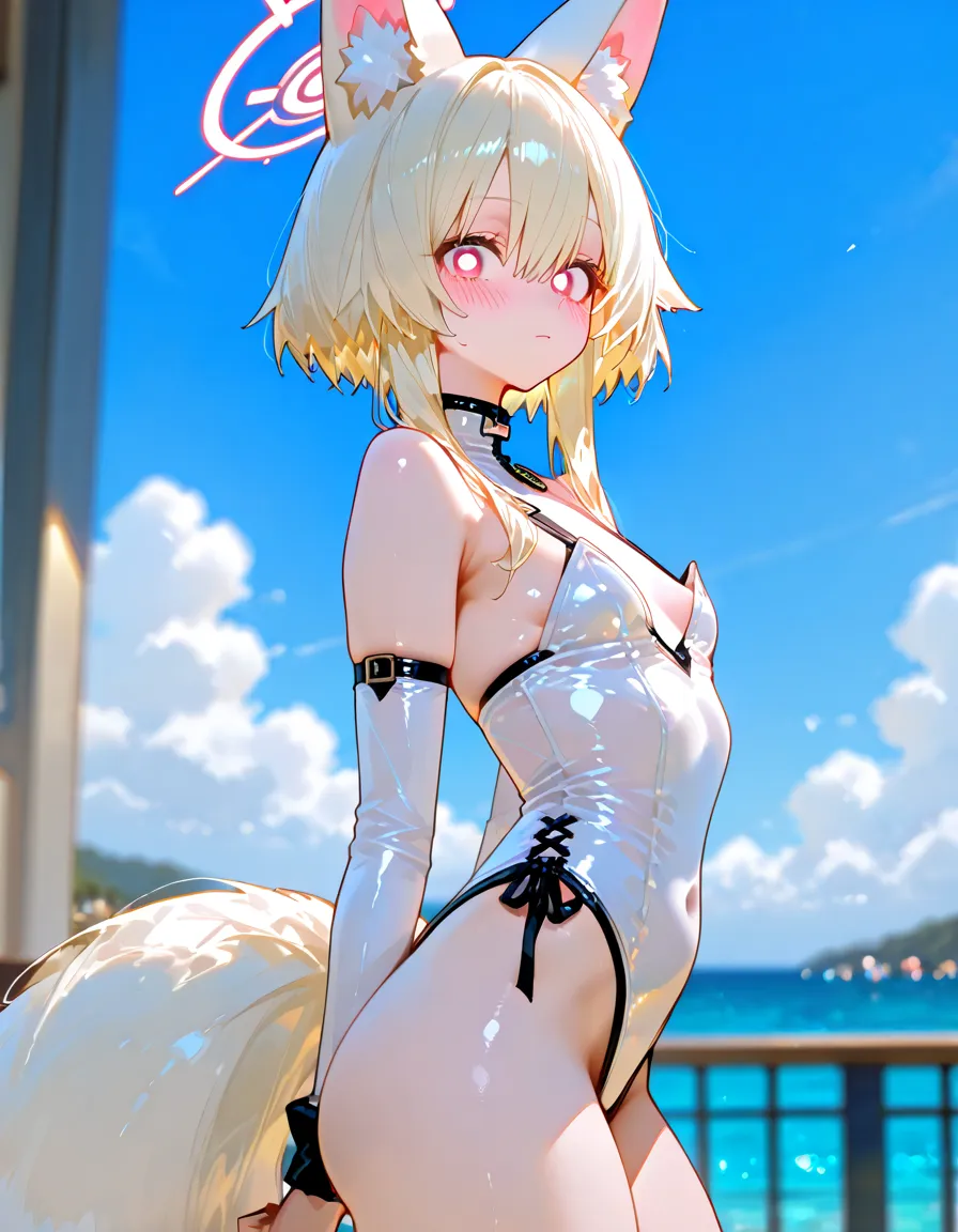 La mejor calidad, anime, chica joven, heterocromia, Cabello blanco, cabello corto, orejas de gato, piel blanca, pecho Grande, cat keyhole, ropa interior, piel expuesta, noche, piernas abiertas, cuerpo completo, chica anime