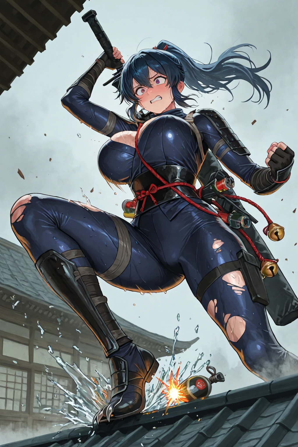 ultra-detailed, ????????, Beautiful body, Beautiful Nose, Beautiful character design, perfect eyes, perfect face, ultra highres, 4K, beautiful legs, perfect legs, Nice hands, Perfect hand, Masterpiece, Best Quality, Highly detailed, illustration, absurdres, perfect ???????, street fighter, doll suit, shadaloo doll, dollsuit, expressionless, blank eyes, looking at viewer, red gloves, emotionless, black latex, corrution, mind control, female combatant, full body, hypnotized, unhappy trance, full body suit, ribbed bodysuit, both arms at side, obey, perfect female body, extremely glossy latex, hypnosis, hypnoLora, empty eyes, Mind control device, poses, submissive_pose, Slave, standing straight, standing, standing at attention, hat, necktie, belt, latex, ribbed bodysuit, thighhighs, garter belt, Fighting Stance, extending the right arm from the shoulder into the air with a straightened hand, military, thigh boots, (((pixel-perfect, detail-perfect))), solo, 1girl, hair ornaments, long hair, blue hair, ponytail, hair ribbon, brown eyes, Tsuruga Ami, Megami no Cafe Terrace, huge breast