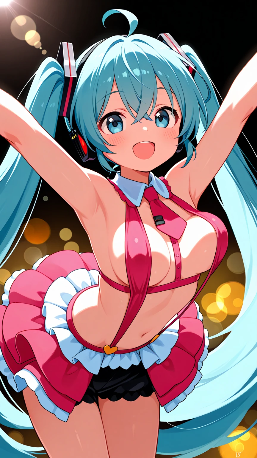 hatsune miku, aqua hair, twin talls, large breasts,, Live Stage, , nsfw, solo