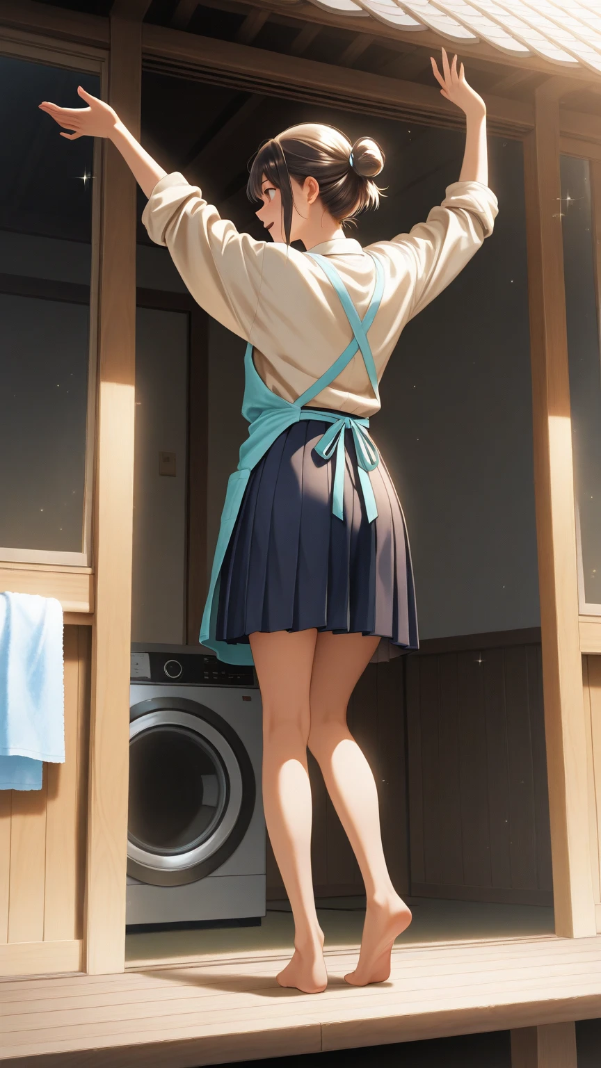 (ultra-detailed, best quality, anatomically perfect body:2), (1 girl, have to pee, very desperate to pee, have to pee), Women's restroom, Beautiful interior, (waiting in restroom together:1.5), (smock blouse, long skirt, footwear, braid:1.3), (have to pee:1.5), (knees together and feet apart, Rub each other's thighs:1.3), (hand between legs, leaning forward:1.2), (rub crotch:1.6), (constricted pupils:1.3), (erotic twist of the body:1.1), (sad:1.2), (blush:1.6), (embarrassment:1.4), flowing sweat, (fear), (breathless:1.8), (squint eyes:1.3), (looking away:1.2), parted lips, pink lips, shiny skin, (dress tug, skirt tug), (wind lift), (wide angle:1.2), (full body:1.1), (dramatic angle:1.2), from below, 