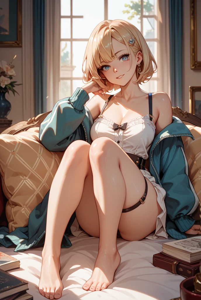 Illustration Anime (Adult Woman) (((Adult Face))) Desolation Watercolor Style In the ruins of a restaurant Smile Caucasian Blonde ((Slightly unkempt hair))) (((tall))) (Short hair that hides one eye) Analog style (((Woman in a white long-sleeved shirt)) ((Diandre)) (Long black skirt) ((Roll up arms)) ((Corset)) (( Model pose)) ((Barefoot))))) Glamour (((Backlight) ((Masterpiece))) (((Detail)) ((Historical Moment))))) ((Full body photo)) ((Absurdity)) ((Official Art)) ((Protagonist of the work)) (Dust) ((Lonely)) (Send a gaze far away from the counter))))) (((Beauty)) (Storytelling)))) (Depth of Field))) ((Horizontal)) ((Lookoff))) (((Female profile))) ((((Woman's back))) ((Woman boldly relaxing on a large sofa)) ((Uncollapsed leg)) ((Uncollapsed arm)) (Lonelines))) ((Sexual expression)) ((Sunbeam))))) ((Sex symbol))))) ( (smile) ((((Magazine cover))))) ((((full of confidence)))) (((Looking down at the woman from above))) (((((View from above))))) (((thigh))) ((((((Seductive leg))))) ((((((soles)))))) (((Beautiful Feet)) ((Beautiful Feet)))