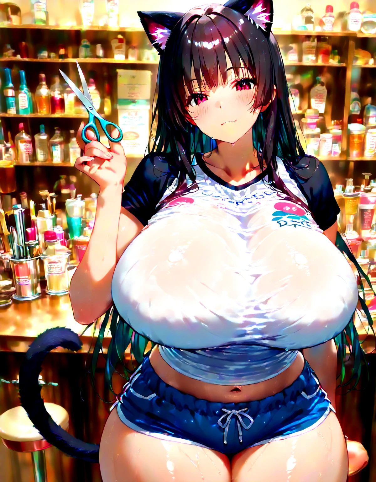 ((Upper body close-up))、(Big Breasts,Cleavage:2.0),Anna Yamada,gigantic breasts,Vulgar face、(naked:1.7)、(Are standing)、(At a convenience store)、Merchandise Shed、(Wearing a collar:1.5)、Earrings、Earrings、bracelet,(Delicate facial features:1.5)、(masterpiece, Highest quality, High resolution, Super detailed, 8K, 4K),(Put your hands behind your head:1.5),ponytail,(Beautiful Face:1.5),Sweat,navel piercing,(Cum on face:1.5),(nsfw:1.5)、My body is wet、Show off your armpits,Spread Armpit、Absurd、Highest quality, (Volupture:1.5)、Breast milk is coming out