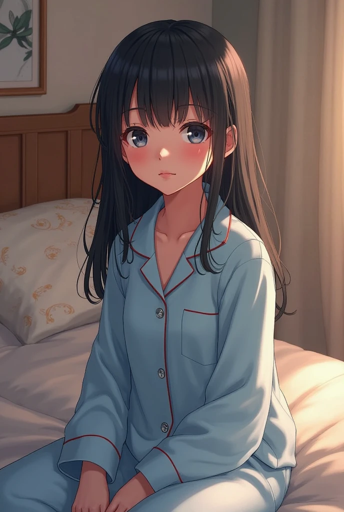 (Pretty sister:1.3)、 happy face,winterの雰囲気、winter、bed、Going to bed、pajamas、night