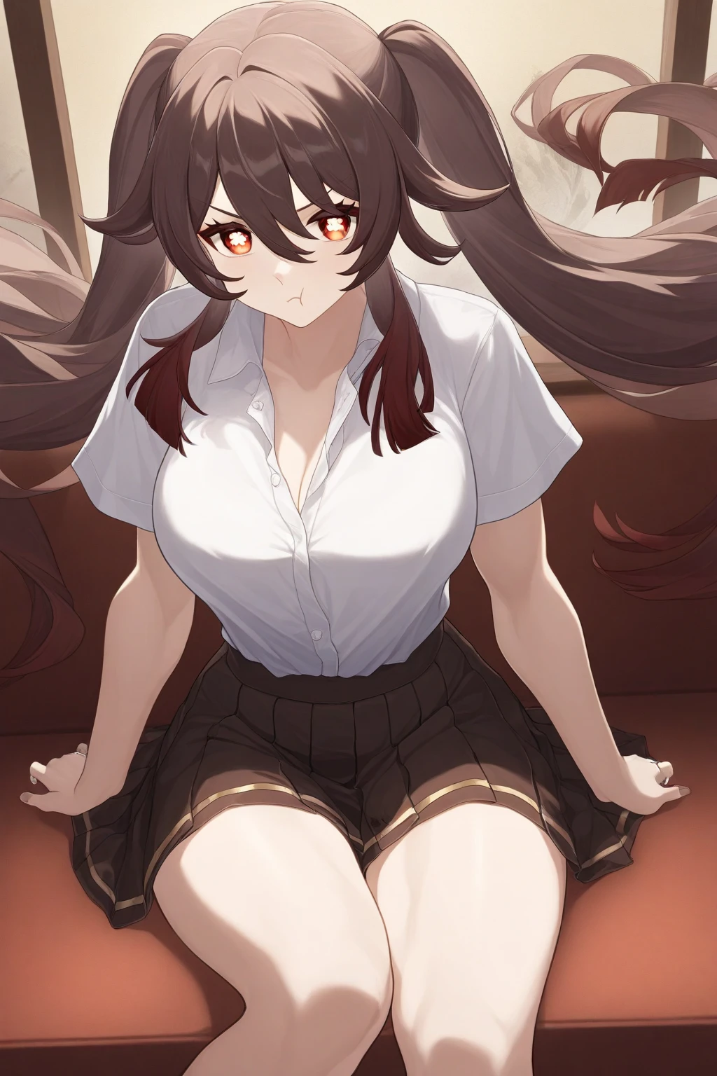 Eris boreas Greyrat, best quality, HD, detailed, detailed, sexy, nsfw, Eris Greyrat, no panties, red long hairs, spreading, red pubis hairs, ultra hairy pussy, unshaved pubis, sitting on the viewer face, horny, blush face